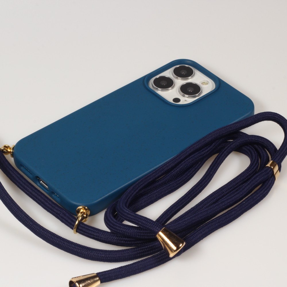 Coque iPhone 14 Pro - Bio Eco-Friendly nature avec cordon collier - Bleu