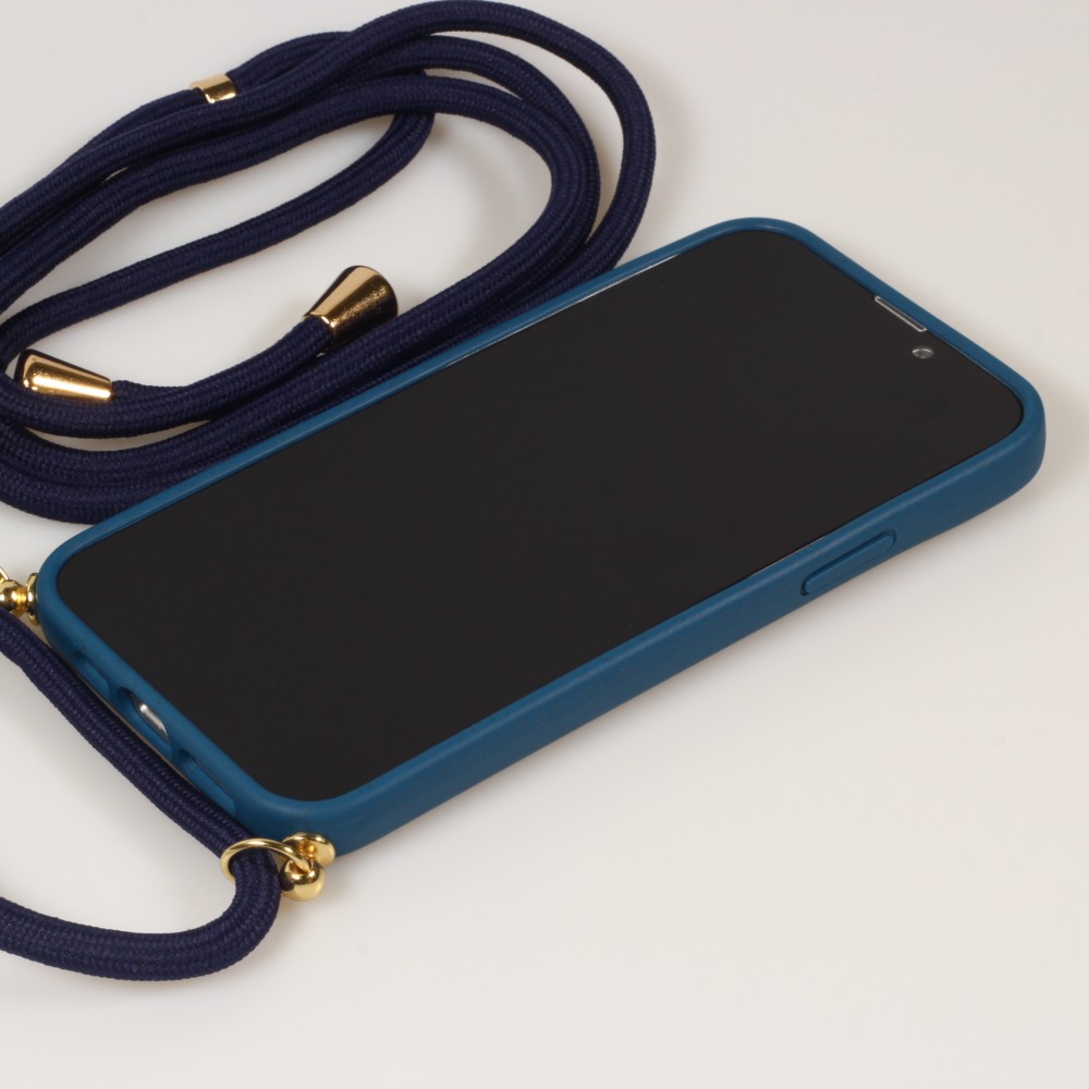 Coque iPhone 14 Pro - Bio Eco-Friendly nature avec cordon collier - Bleu