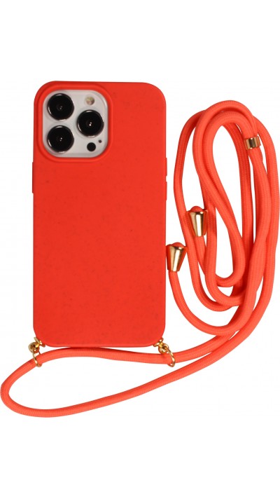 Coque iPhone 15 Pro Max - Bio Eco-Friendly nature avec cordon collier - Rouge