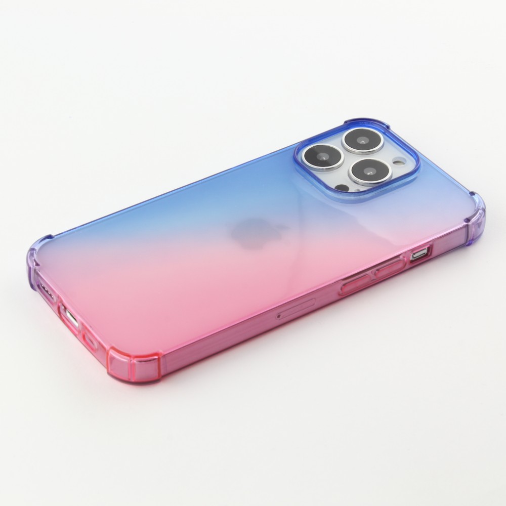 Coque iPhone 14 Pro - Bumper Rainbow Silicone anti-choc avec bords protégés -  bleu - Rose