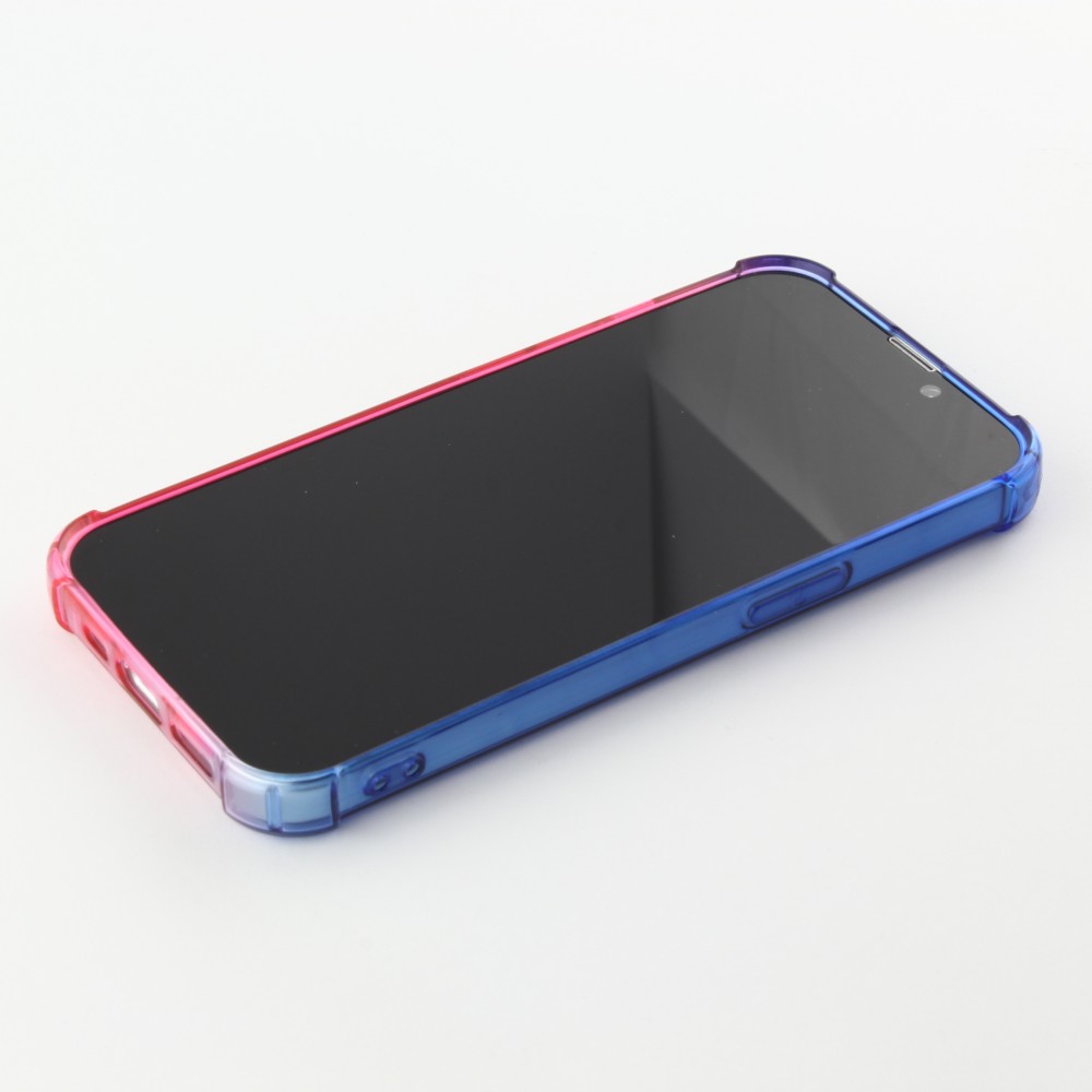 Coque iPhone 14 Pro - Bumper Rainbow Silicone anti-choc avec bords protégés -  bleu - Rose