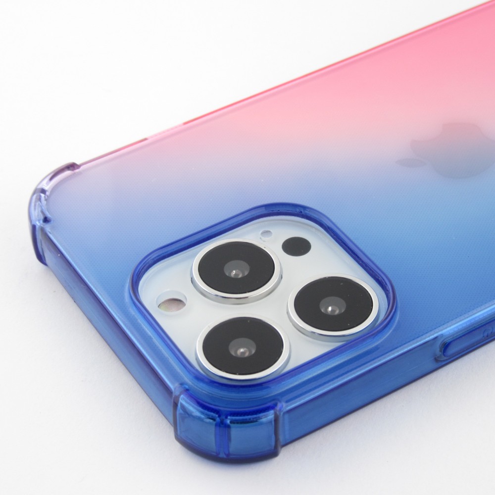 Coque iPhone 14 Pro - Bumper Rainbow Silicone anti-choc avec bords protégés -  bleu - Rose