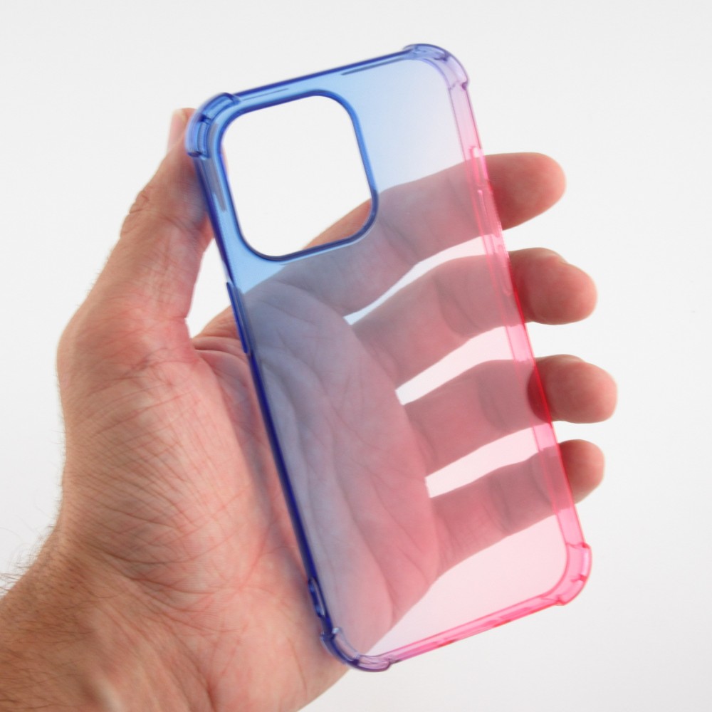 Coque iPhone 14 Pro - Bumper Rainbow Silicone anti-choc avec bords protégés -  bleu - Rose