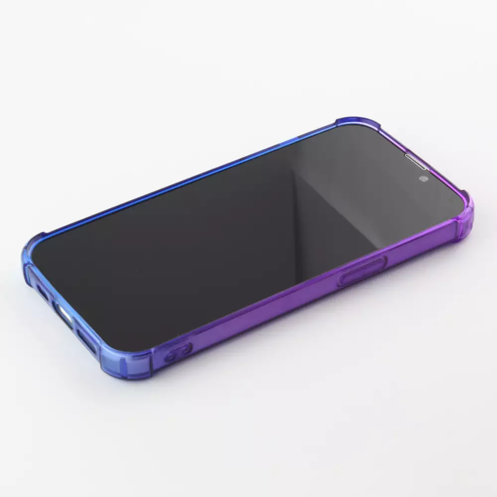 iPhone 14 Pro Case Hülle - Gummi Bumper Rainbow mit extra Schutz für Ecken Antischock - violett blau