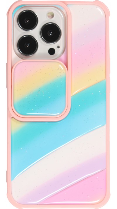 Coque iPhone 13 Pro - Caméra clapet vertical arc-en-ciel - Rose - Bleu