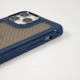 Coque iPhone 14 Pro Max - Cover Military Élite avec dos en carbone semi-transparent - Bleu foncé