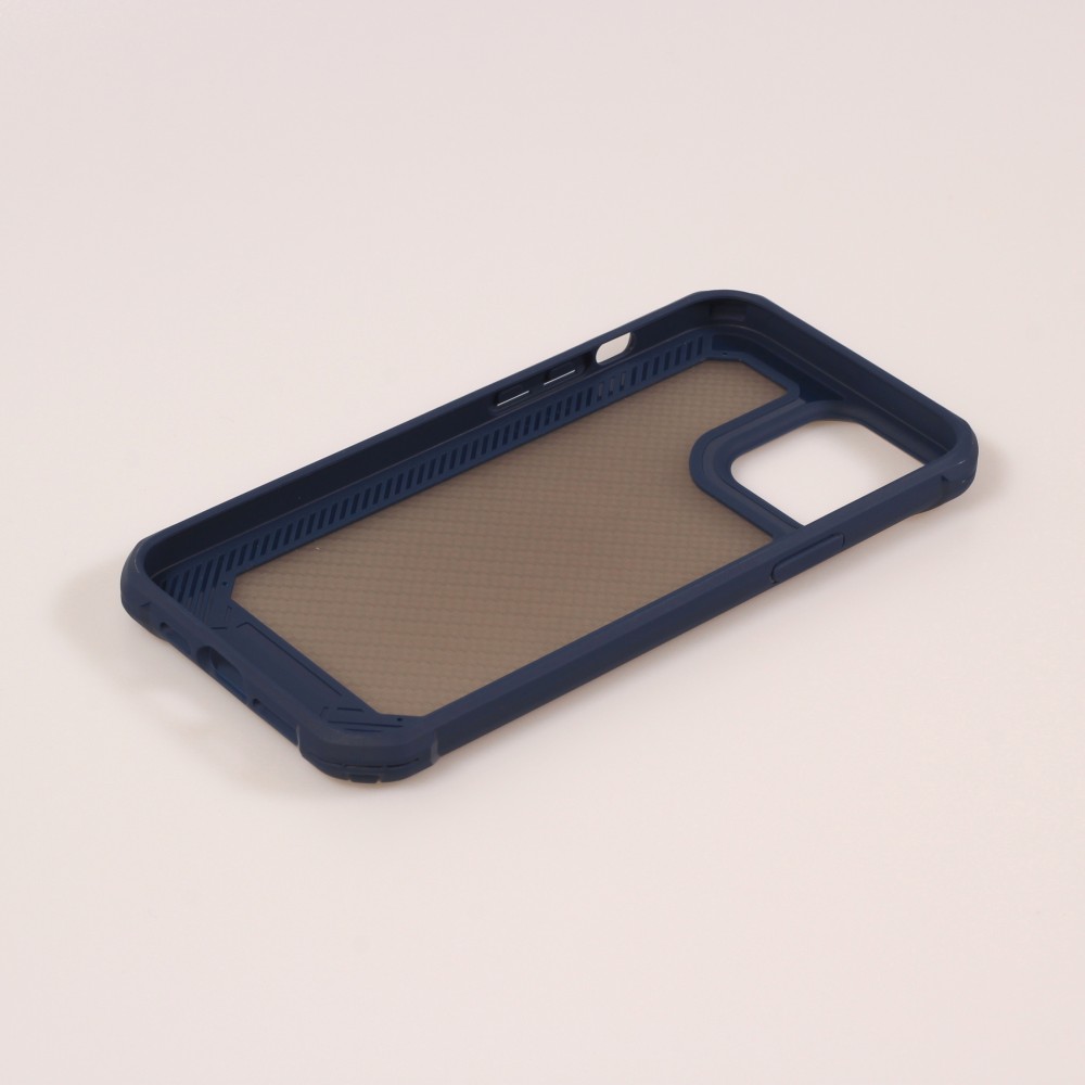 Coque iPhone 14 Pro Max - Cover Military Élite avec dos en carbone semi-transparent - Bleu foncé