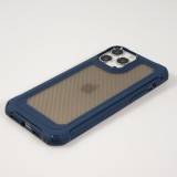 Coque iPhone 14 Pro Max - Cover Military Élite avec dos en carbone semi-transparent - Bleu foncé