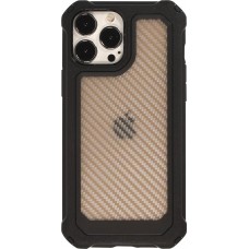 Coque iPhone 14 Pro - Cover Military Élite avec dos en carbone semi-transparent - Noir