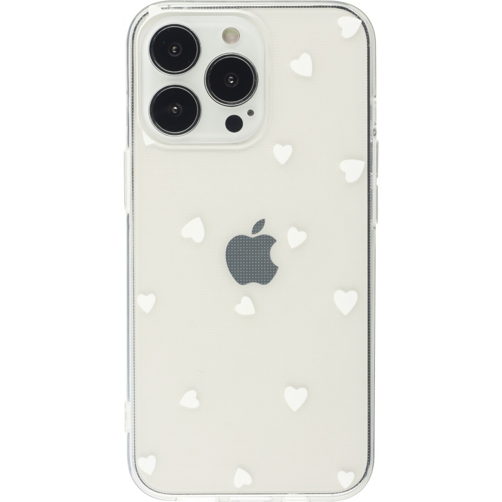 Coque iPhone 15 Pro - Gel petit coeur transparent - Blanc