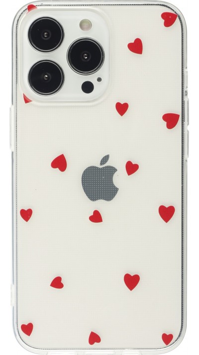 Coque iPhone 14 Pro - Gel petit coeur transparent - Rouge