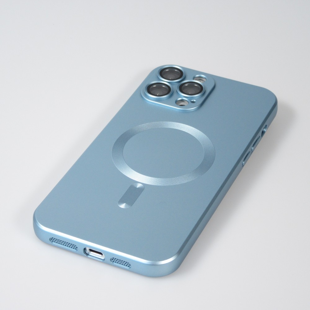 Coque iPhone 14 Pro - Gel souple avec vitre de protection caméra MagSafe - Bleu