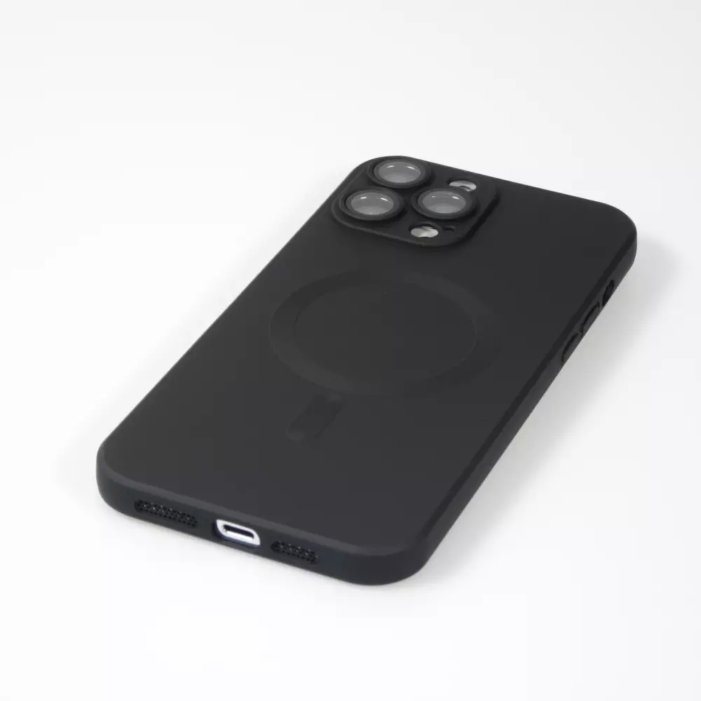 iPhone 16 Pro Case Hülle - Gummi weich mit Kameraschutzglas MagSafe - Schwarz