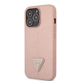 iPhone 13 Pro Case Hülle - Guess aus rosem Kunstleder mit Dreieckslogo aus Metall - Rosa