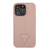 iPhone 13 Pro Case Hülle - Guess aus rosem Kunstleder mit Dreieckslogo aus Metall - Rosa