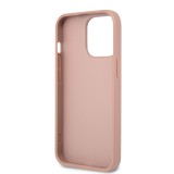 iPhone 13 Pro Case Hülle - Guess aus rosem Kunstleder mit Dreieckslogo aus Metall - Rosa