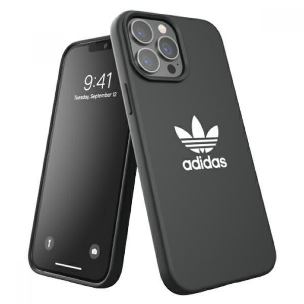 Coque iPhone 13 Pro Max - Adidas silicone soft touch avec logo blanc imprimé - Noir