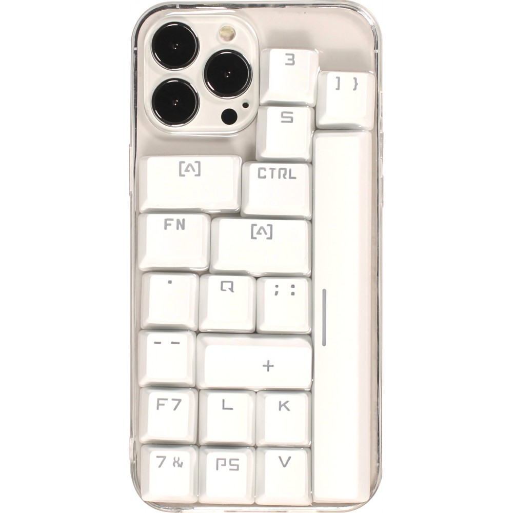 Coque iPhone 13 Pro Max - Clavier d'ordinateur rétro 3D (Disposition aléatoire) - Transparent