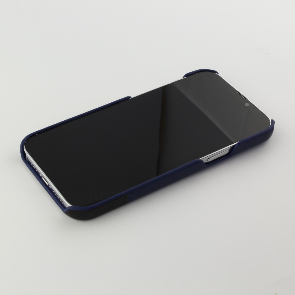 Coque iPhone 13 Pro Max - Double cuir bleu - Noir