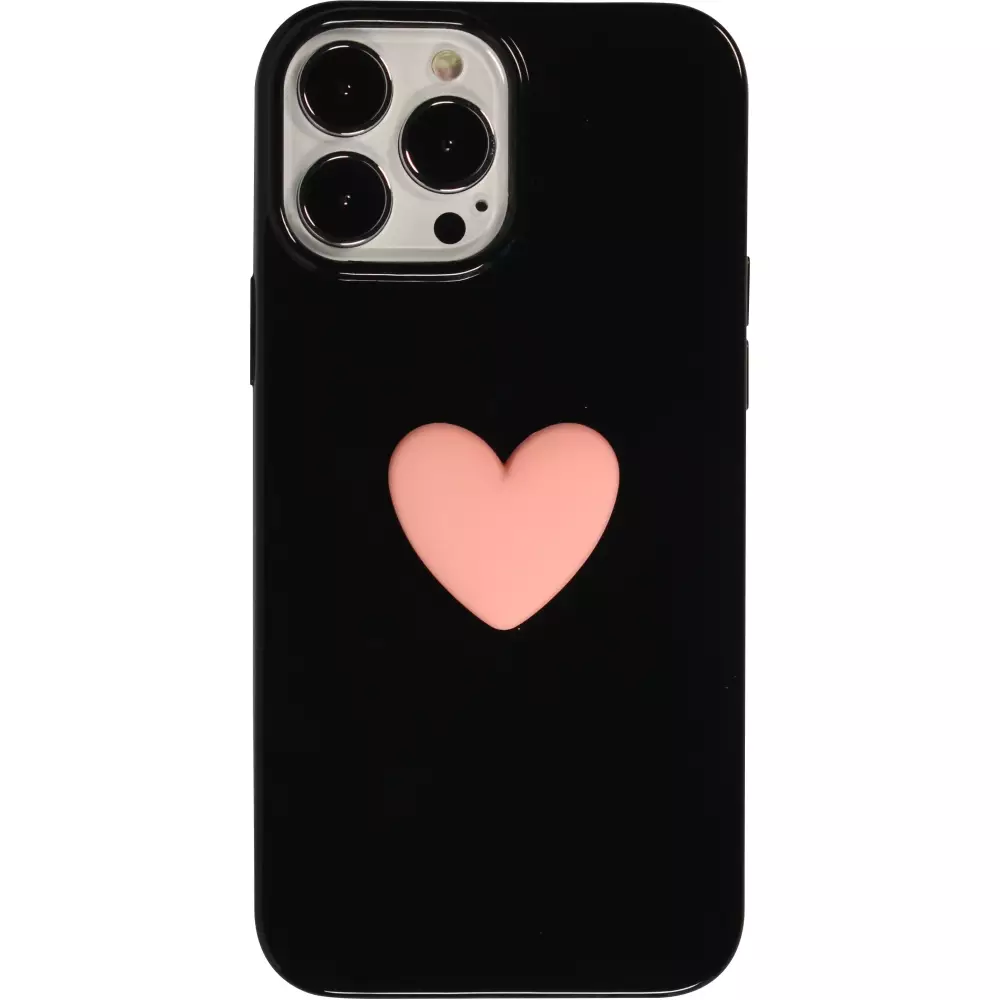 iPhone 13 Pro Max Case Hülle - 3D Herz Gel - Schwarz