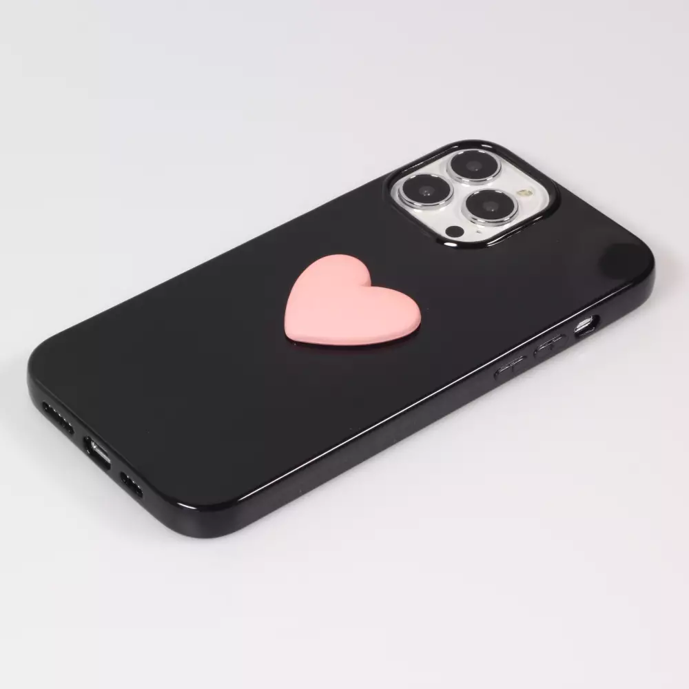 iPhone 13 Pro Max Case Hülle - 3D Herz Gel - Schwarz