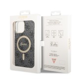 Coque iPhone 13 Pro Max - Guess monogramme laqué avec MagSafe doré - Gris