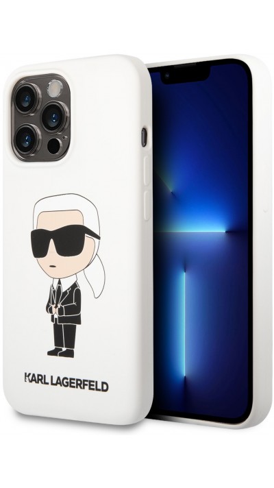 Coque iPhone 13 Pro Max - Karl Lagerfeld chic silicone soft touch - Blanc