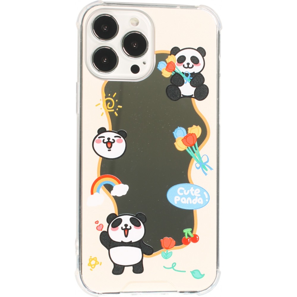 Coque iPhone 13 Pro - silicone bumper avec coins renforcés miroir - Cute Panda