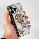 iPhone 13 Pro Max Case Hülle - Perlmutt Schmetterling Strass mit Videounterstützung - Weiss
