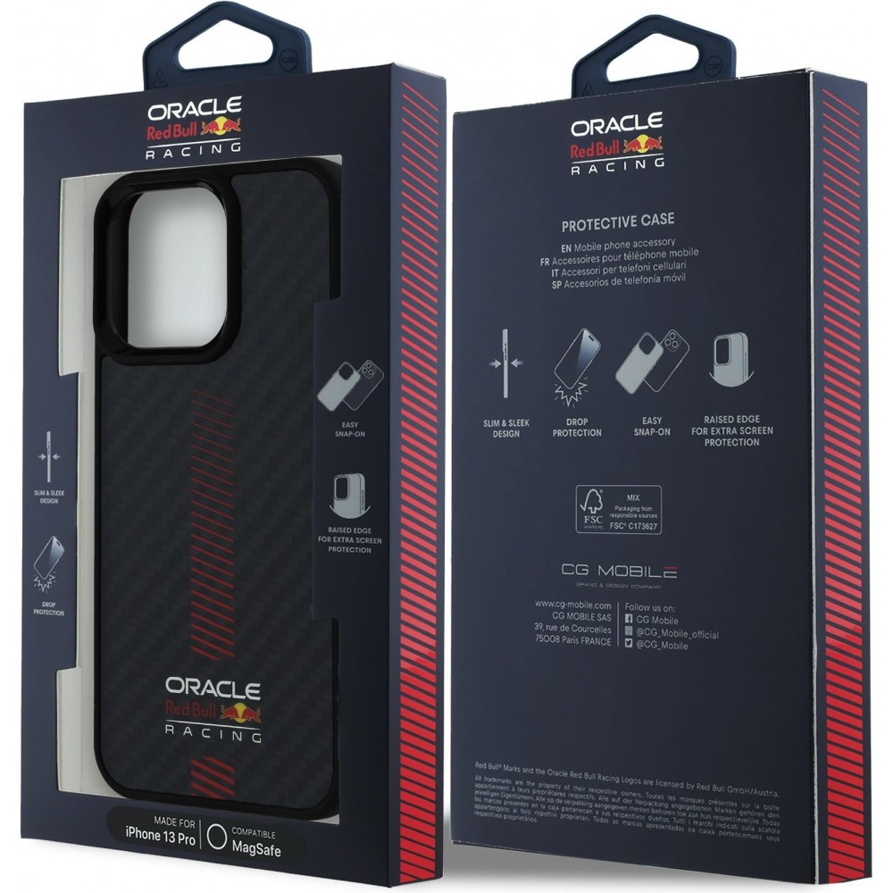Coque iPhone 13 Pro - Red Bull Racing Carbon Powerbar MagSafe - Noir
