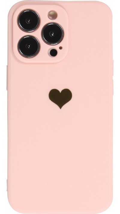 Coque iPhone 15 Pro Max - Silicone Mat Coeur doré - Rose