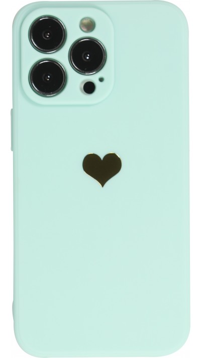 Coque iPhone 16 Pro Max - Silicone Mat Coeur doré - Turquoise
