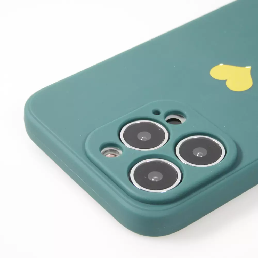iPhone 16 Pro Case Hülle - Silikon Mat Herz gold - Dunkelgrün