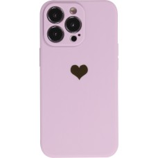Coque iPhone 14 Pro Max - Silicone Mat Coeur doré - Violet