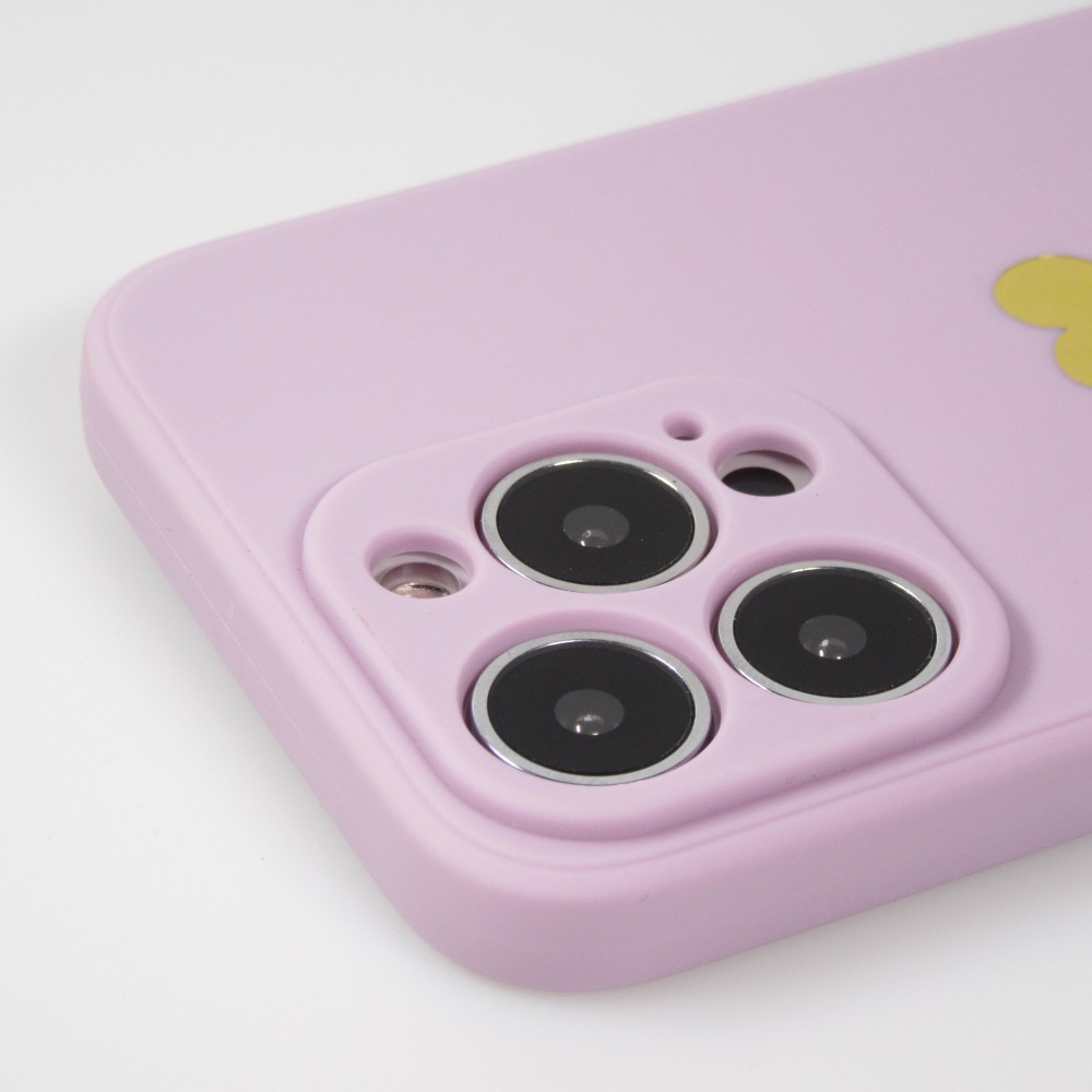 Coque iPhone 14 Pro Max - Silicone Mat Coeur doré - Violet