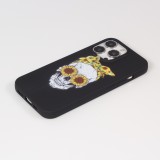 Coque iPhone 13 Pro - Silicone Mat Skull flowers - Noir