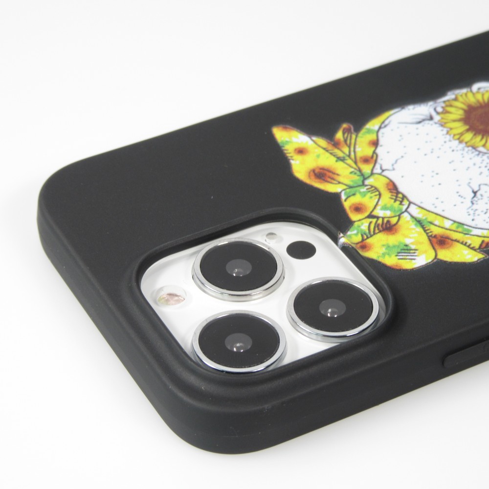 Coque iPhone 13 Pro - Silicone Mat Skull flowers - Noir