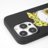Coque iPhone 13 Pro - Silicone Mat Skull flowers - Noir