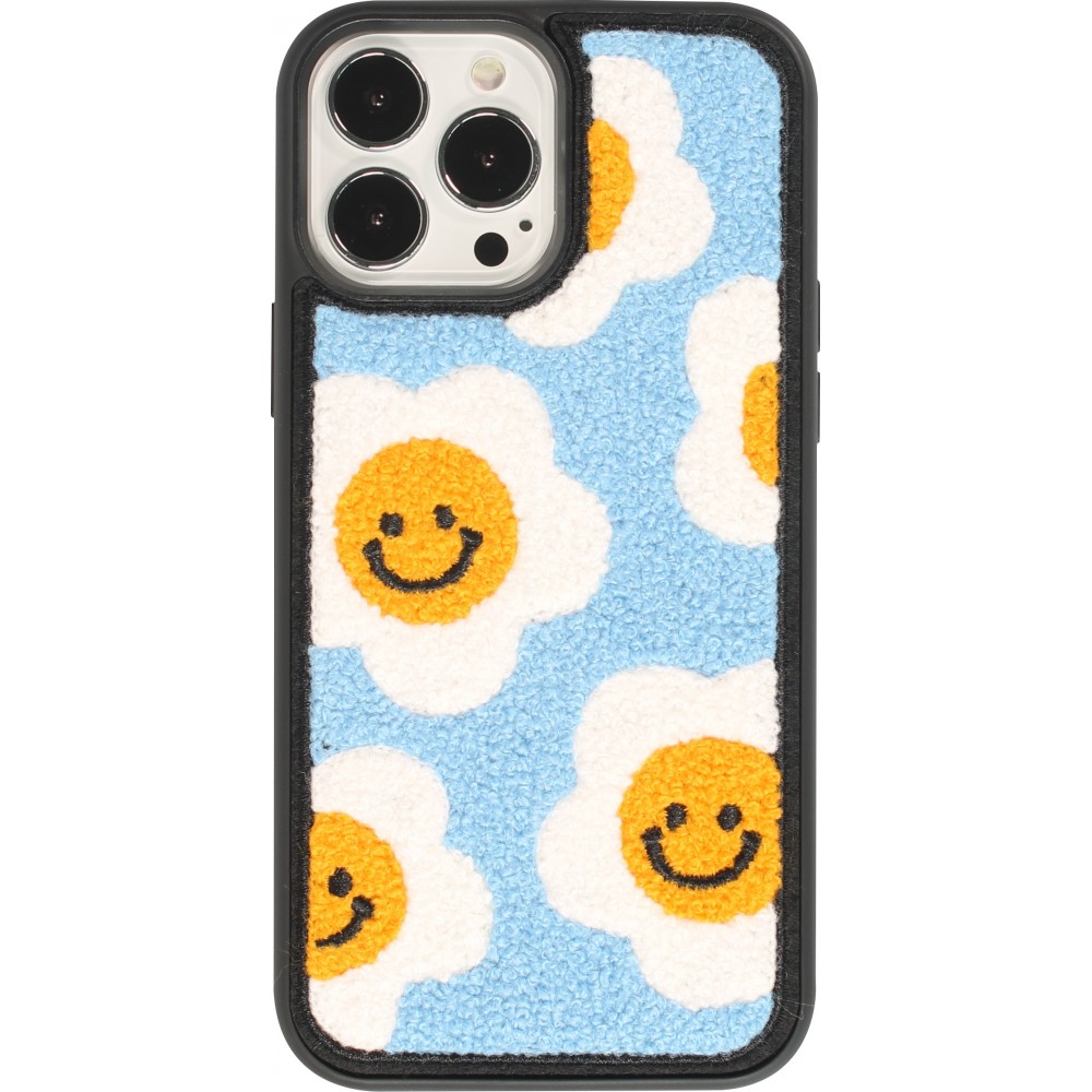 Coque iPhone 12 Pro Max - Silicone rigide tufting tapis de fleurs souriantes