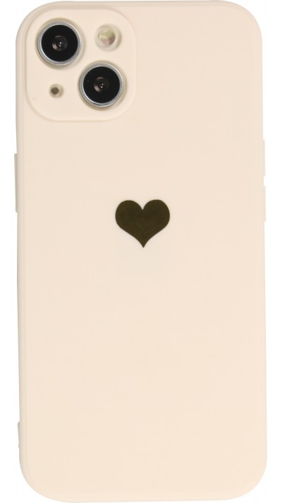 Coque iPhone 14 - Silicone Mat Coeur doré - Beige