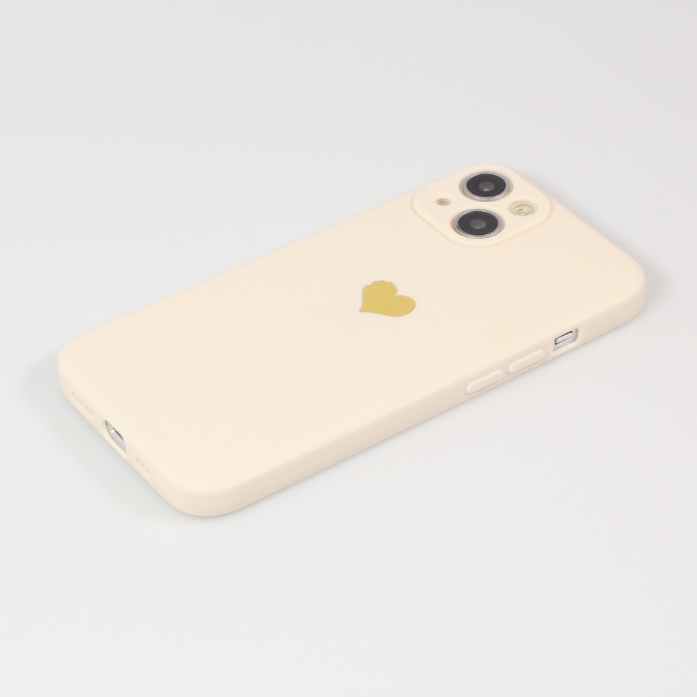 Coque iPhone 15 - Silicone Mat Coeur doré - Beige