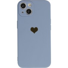 Coque iPhone 14 - Silicone Mat Coeur doré - Bleu