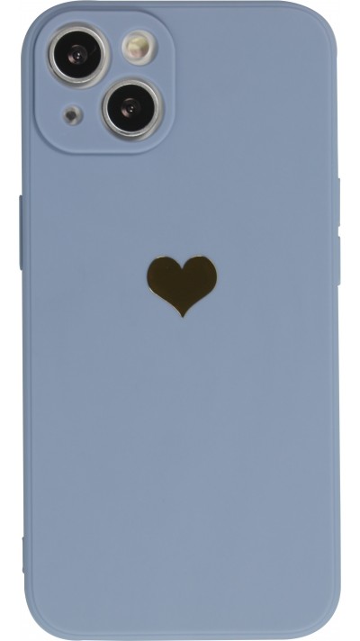 Coque iPhone 13 - Silicone Mat Coeur doré - Bleu
