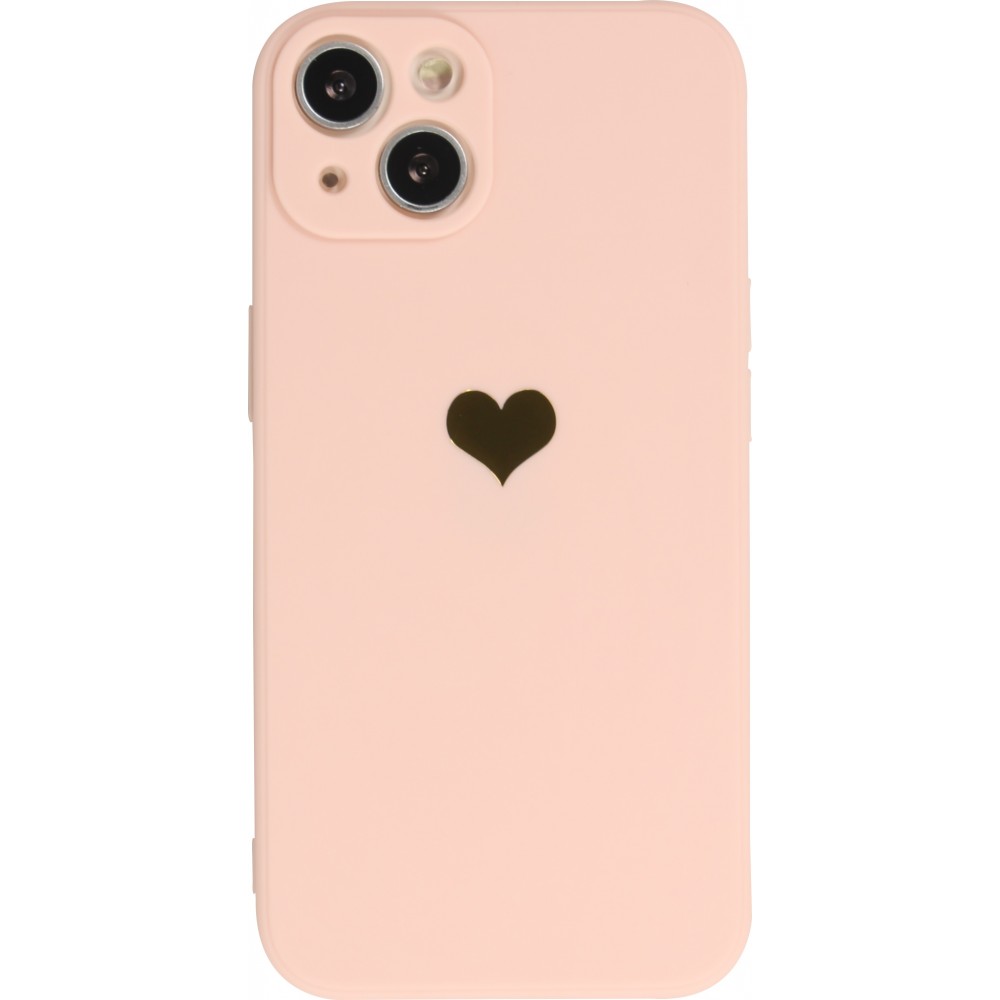 Coque iPhone 15 - Silicone Mat Coeur doré - Rose