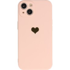 Coque iPhone 15 - Silicone Mat Coeur doré - Rose
