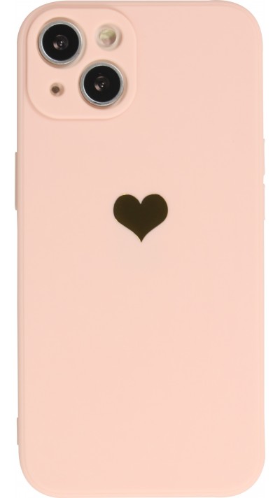 Coque iPhone 15 - Silicone Mat Coeur doré - Rose