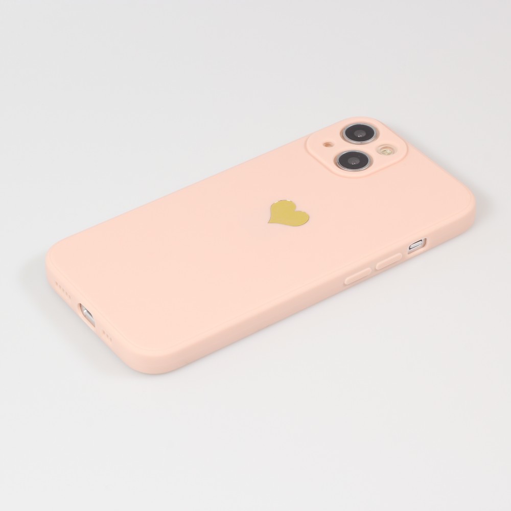 Coque iPhone 15 - Silicone Mat Coeur doré - Rose