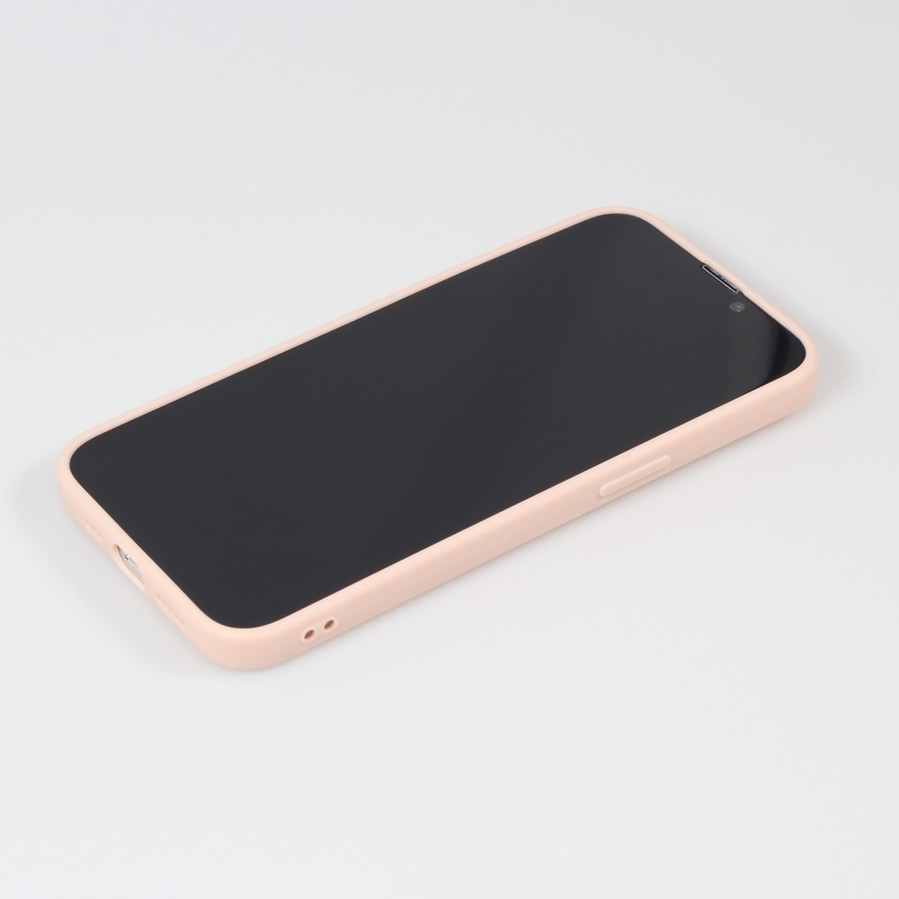 Coque iPhone 15 - Silicone Mat Coeur doré - Rose