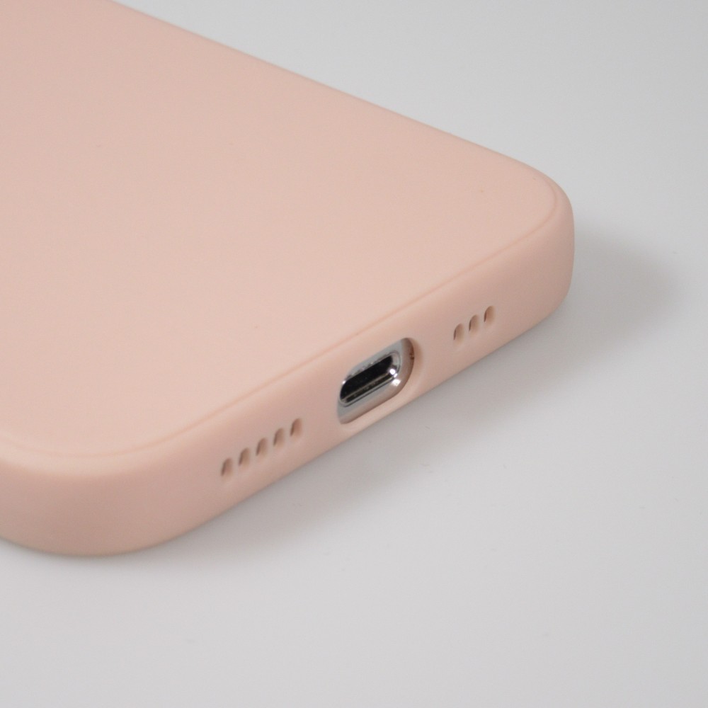 Coque iPhone 15 - Silicone Mat Coeur doré - Rose