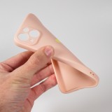 Coque iPhone 15 - Silicone Mat Coeur doré - Rose